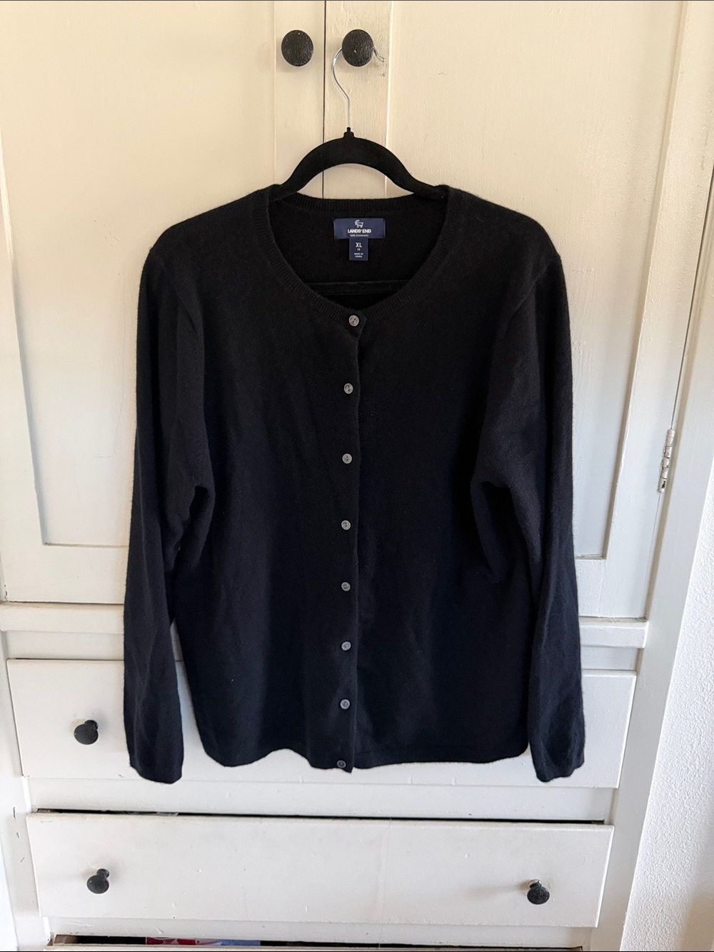Lands' End Cashmere Black Button-Front Cardigan